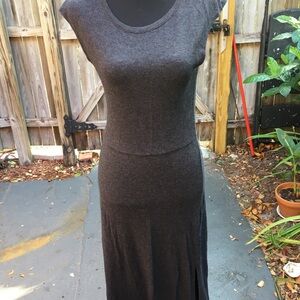 Loft Charcoal Gray Cap Sleeve Flared Skirt Dress Sz XS